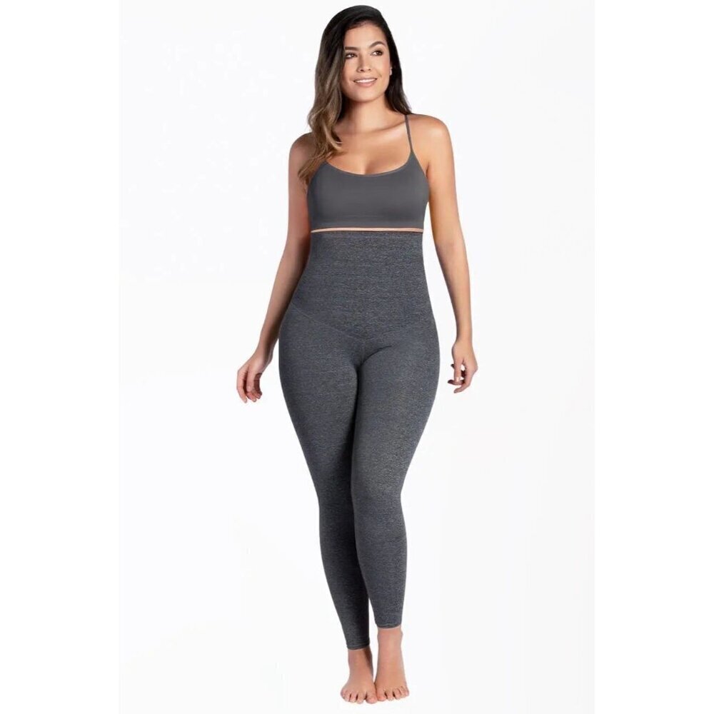 Curveez High Waist Shaping Leggings Sz Large Gray CUR48819 Compression Slimming